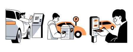 Parking Meter Contactless Payment Vector Illustrations Setのイラスト素材