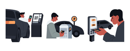 Parking Meter Contactless Payment Vector Illustrations Setのイラスト素材