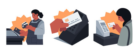 Contactless Card Payment Vector Illustration Setのイラスト素材