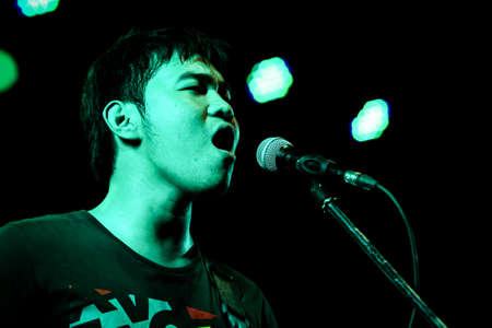 CHONBURI,THAILAND-FEBRUARY 16  The singer of Slot Machine band was showing his performance in...