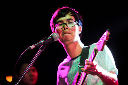 CHONBURI,THAILAND-FEBRUARY 16  The singer of Slot Machine band was showing his performance in Kasetsart University indy music concert 2014 at Kasetsart University Sriracha campus on Feb 16, 2014 in Chonburi,Thailand のeditorial素材