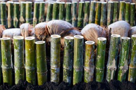 The traditional cooking white bamboo in Thailand.
