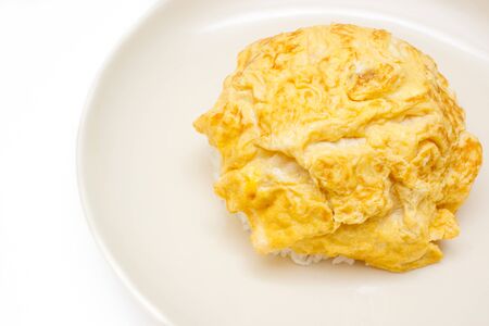 Thai omelet on jasmine rice isolated.の写真素材