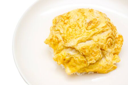 Thai omelet on jasmine rice isolated.の写真素材