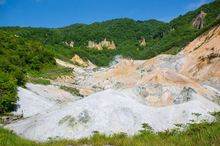 Landscape of hot mud pool in Jikogudani Hokkaido Japan.の写真素材