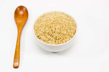Brown rice close up isolated.の写真素材