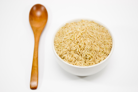 Brown rice close up isolated.の写真素材