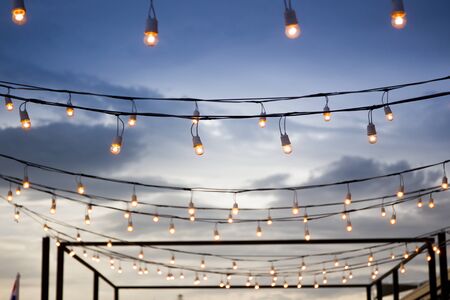 Decoration yellow light bulbs in festial close up.の写真素材