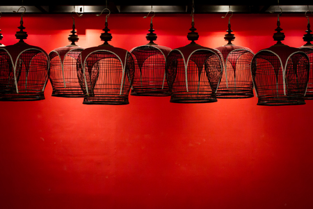 Bird cages in the red room.の写真素材