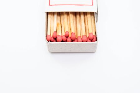Matches stick in paper box close up isolated.の写真素材