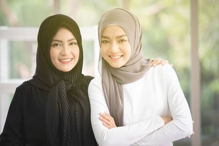 Beautiful Asian muslim women's portrait close up with copy space.の写真素材