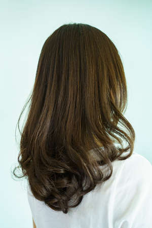 back view of woman hair style and coloring close up.の写真素材