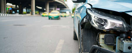 Front of the modern vehicle have a heavy - major damaged. Car crash - accident on the road.の写真素材