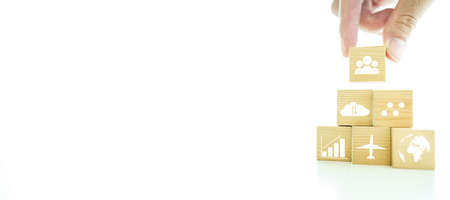 Creativity in business growth concept on wooden blocks with copyspace.の写真素材