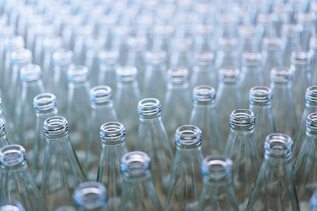 Lots of empty glass bottles in the carton prepared to feed into the manufacturing line.の写真素材
