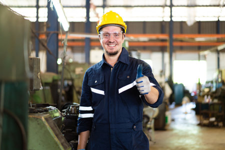 Professional caucasian white ethnicity male technician operating the heavy duty machine in the...