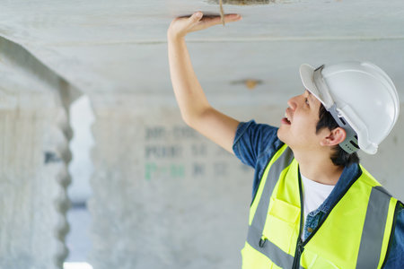 Professional senior Asian civil engineer working at the heavy infrastructure construction site, civil engineer - foreman inspecting the segmentation construction bridge.の写真素材