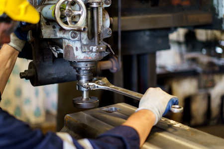 Professional caucasian white ethnicity male technician operating the heavy duty machine in the...