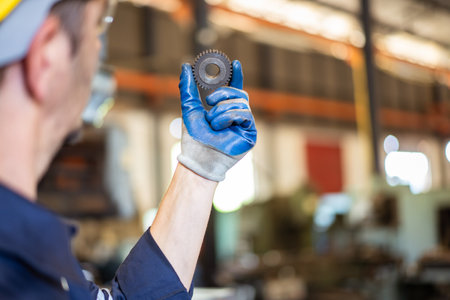 Senior professional electrical or industrial engineer inspecting and repairing a robotic system in the manufacturing factory close up. Robotic technician repairing - fixing a automated machine.の写真素材