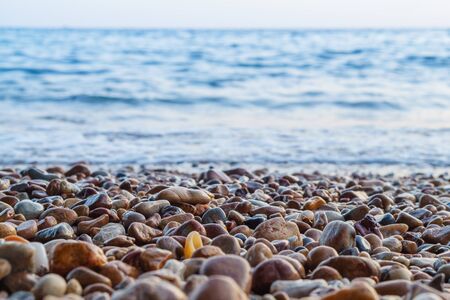 Gravel Depth Of Field and blue sea background.