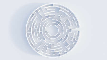3d rendering circular maze in top view on white background.の写真素材