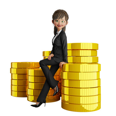 3D illustration. Young woman lying on the floor watching laptopの写真素材