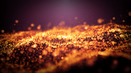 3D illustration rendering Particles gold glitter on black background.