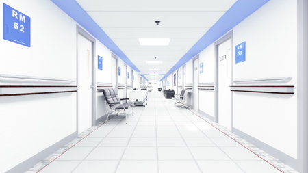3d illustration.  Empty Corridor In Modern Hospitalの写真素材