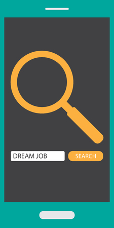 Find / Search dream job on mobile phone with search sign, search button, text boxのイラスト素材
