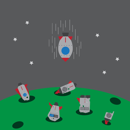 Startup rocket failure - fall to rocket graveyardのイラスト素材