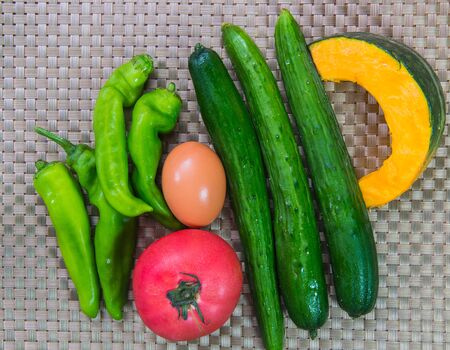Japan vegetables on pattern texture backgroundの写真素材