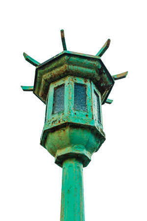 Old traditional lamp post isolate on whiteの写真素材