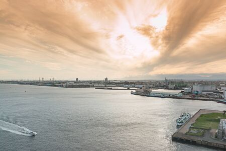Landscape of port with sea and sky evening time.の写真素材