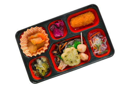 Japan Food set of salmon grilled and other in a box isolated on white  Japan food Bento.の写真素材