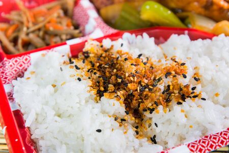 Japanese rice sprinkled with Flakes.の写真素材