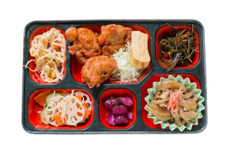 Japan Food set of chicken fried and other in a box isolated on white  Japan food Bento.の写真素材