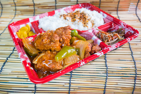 Japan Food set of chicken fried and other in a box   Japan food Bento.の写真素材