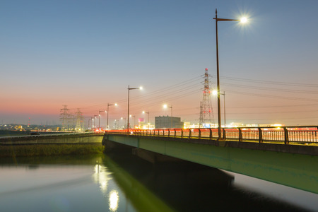 light trails on bridge twilight time.の写真素材