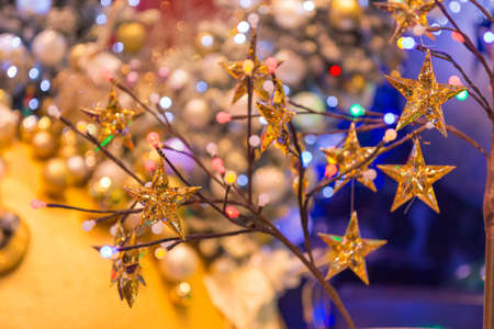 Christmas holiday blinking abstract background with decorated christmas tree.の写真素材