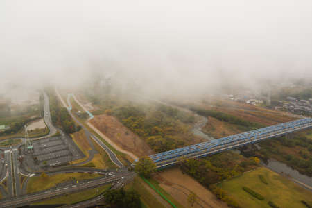 Countryside on bird eye view with Morning fog.の写真素材
