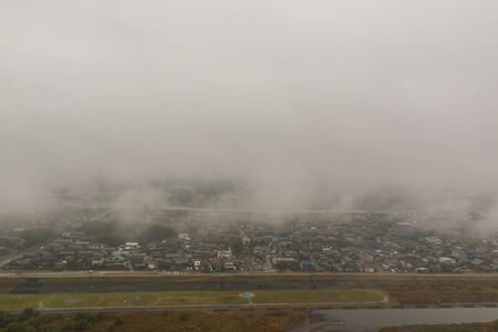 Countryside on bird eye view with Morning fog.の写真素材