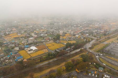 Countryside on bird eye view with Morning fog.の写真素材