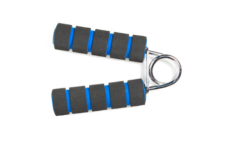 Black hand grip striped blue on white background.の写真素材