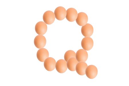 Q,Egg alphabet uppercase on white background.の写真素材