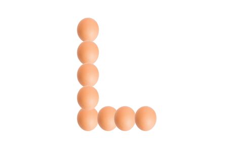 L,Egg alphabet uppercase on white background.の写真素材