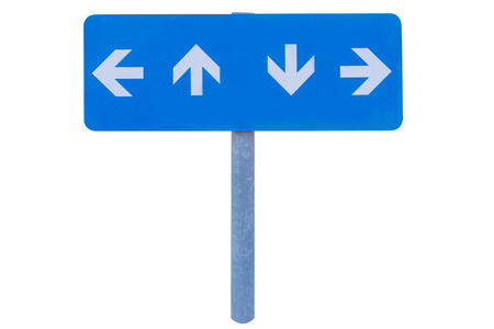 Blank direction blue signpost isolated on white background.の写真素材