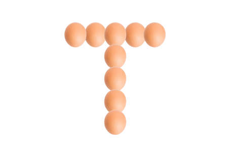 T,Egg alphabet uppercase on white background.の写真素材