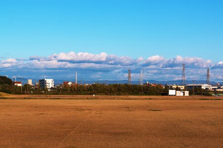 Meadow landscape of autumn with beautiful cloudscape.の写真素材