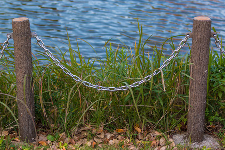 pole and chain fence, prevent falling into water.
