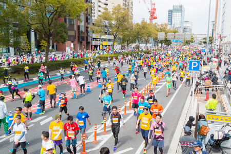 NAGOYA, JAPAN - MARCH 13, 2016: Nagoya city Marathon 2016. People running in the downtown.Half Marathon and Quarter Marathon. Nagoya city Japan.のeditorial素材